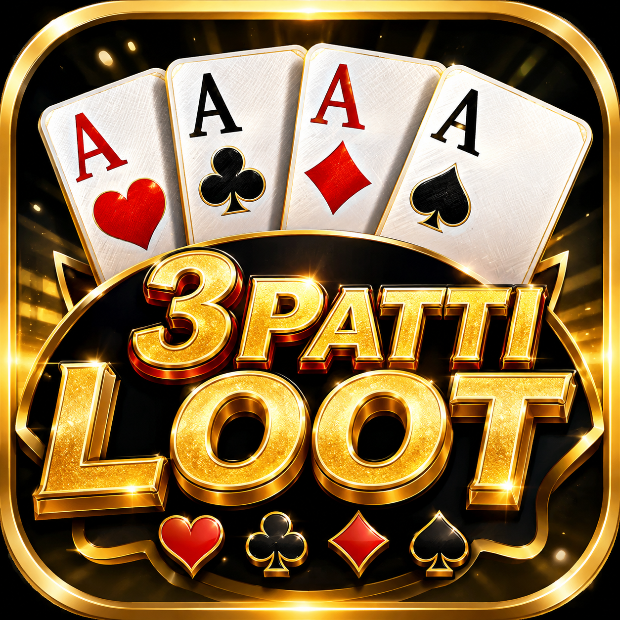 3Patti Loot Game logo with four playing cards and a gold 3PATTI LOOT design on a black background