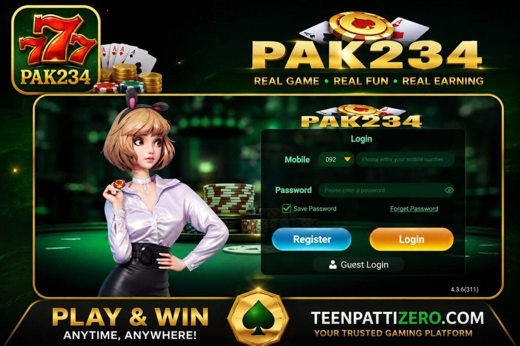 Pak234 Game APK Login Screen and Gaming App