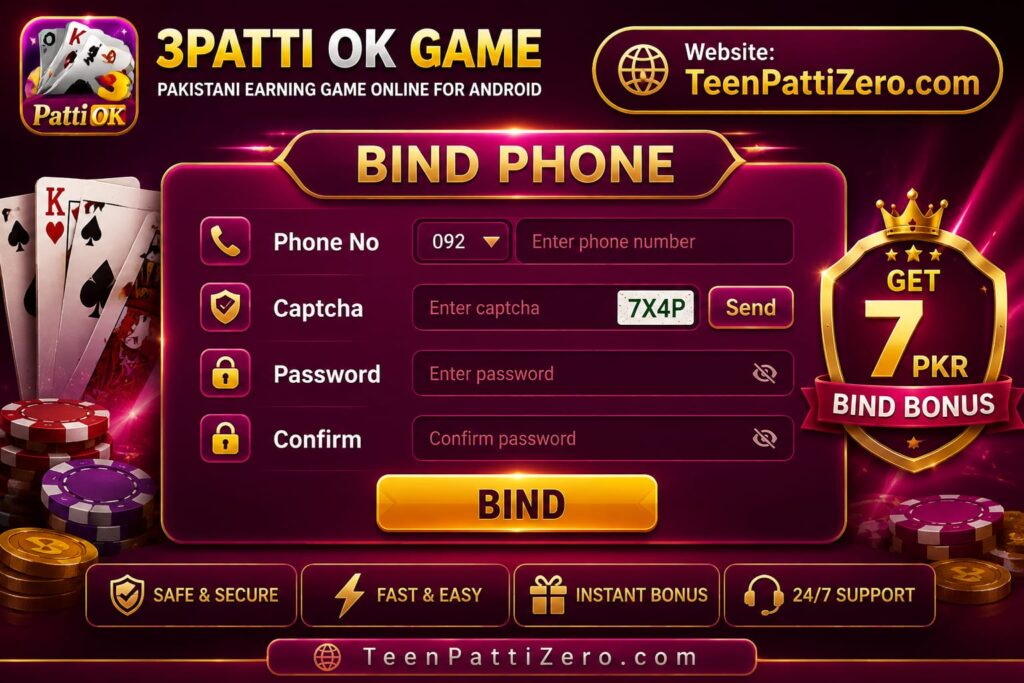 3Patti OK Game Bind Account Bonus Logo – 7 PKR Bonus