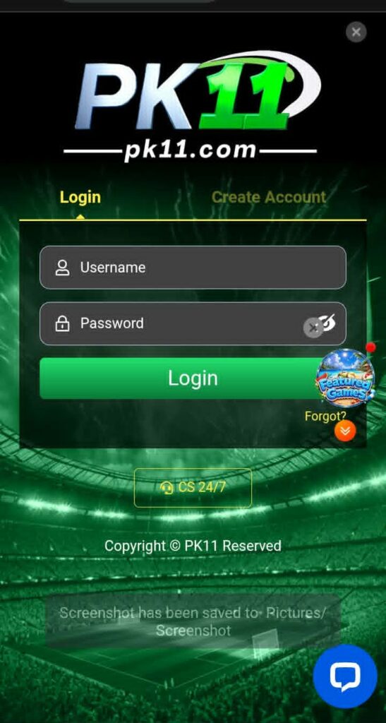 PK11 Game Login Screen