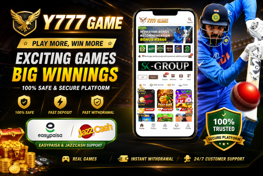 Y777 Game home page gaming banner with payment support